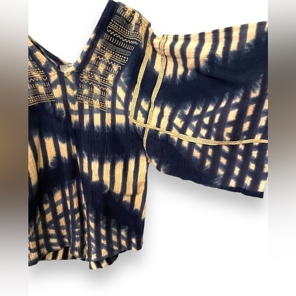 FREE PEOPLE X One Teaspoon | Blue Tie Dye Muslin Romper Embroidered Bell Sleeve - Picture 6 of 6